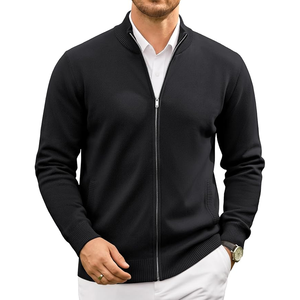 Suéter Casual de Punto para Hombre, Manga Larga, Color Sólido, con Cierre, para Otoño, Negro - Product Image 6