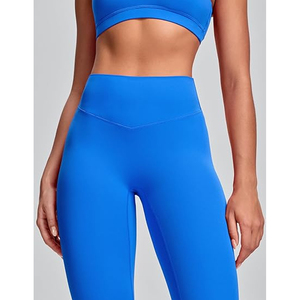 Leggings taille haute pour femmes, longueur intégrale, bleu uni, extensibles, tricotés, sans couture, pour le yoga et l'entraînement, toutes saisons - Product Image 4