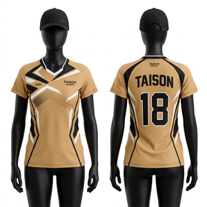 Women Badminton Jersey 185 GSM Breathable Polyester Knit Sand Black <b>White</b> Shoulder Side Panels Heat Transfer Custom Logo - Product Image 1