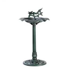 Comedero para Pájaros de Resina Resistente a la Intemperie con Pedestal de Hoja de Loto Antigua con Acabado Verdigris y Figura de Pájaro para Jardín, Patio y Exteriores - Product Image 1