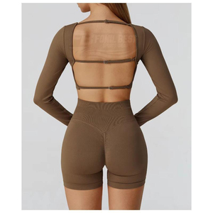Nouvel ensemble de sport/yoga 2 pièces pour femme, écologique et personnalisable, dos ouvert, sans couture, sans manches, taille haute, tenue active - Product Image 3