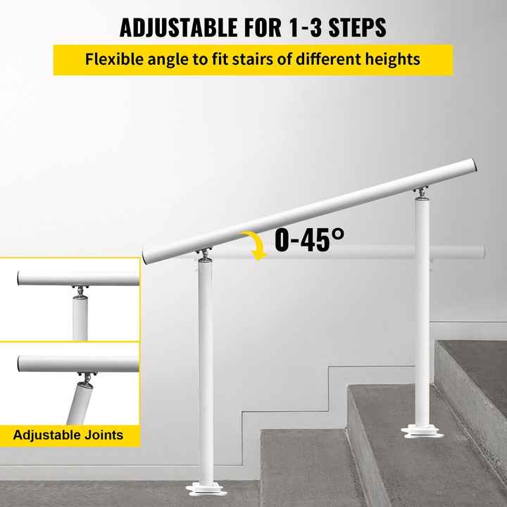Outdoor Adjustable White Aluminum 3 FT Stair Railing Kit Handrails for 2-3 Steps Elderly Friendly Walkway