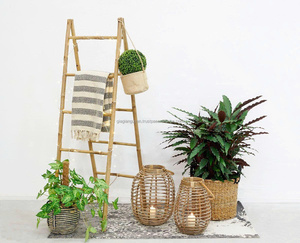 Toallero y colgador de mantas de doble barra independiente con soporte para baño, para bañera o ducha, de bambú - Product Image 1