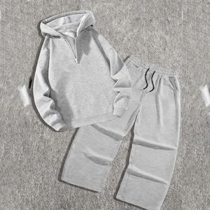 Ensemble survêtement homme gris clair oversize avec sweat à capuche et pantalon large en molleton de coton – Tenue décontractée premium deux pièces style streetwear - Product Image 1