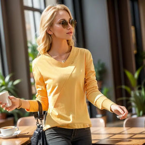 T-shirt femme en coton 100% - Nouvelle collection automne 2023 - Manches longues - Style européen - T-shirt ample pour femme - Product Image 4