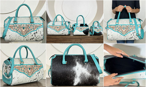 New Arrival Cowhide Speedy Bag Hand Tooled Leather Western Handbags with Shoulder Strap Spacious Travel Duffel Crossbody Purses - Product Image 3