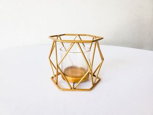 Geometric Gold Metal <b>Lantern</b> Hexagon Shape Home Decoration Durable Candle Holder - Product Image 2