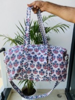 Sac de voyage matelassé vintage 100 % coton pur léger, imprimé floral, lavable, écologique, avec fermeture éclair, pour la nuit et le yoga
