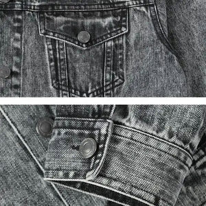 Top Fashion OEM Casual Unisex Vintage Washed Denim <b>Jackets</b> <b>Long</b> Sleeve Pocket Custom Logo Regular Fitted Printed <b>Winter</b> Letter - Product Image 3