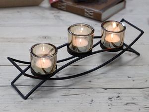 Modern Triple Glass Tealight Candle Holder Metal <b>Frame</b> Table Centerpiece Home Decor - Product Image 3