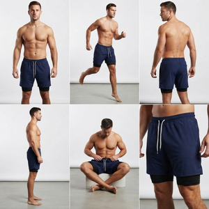 New Running <b>Shorts</b> <b>Men</b> 2 In 1 Double-Layer Quick Dry Gym Fitness <b>Shorts</b> With <b>Compression</b> Inner Mid Waist Sport <b>Shorts</b> - Product Image 6