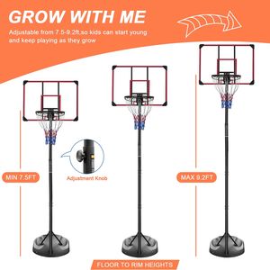 Sistema Canestro da Basket Portatile Regolabile 7.5ft/9.2ft/32 Pollici con Ruote per Giovani e Adulti, Uso Interno ed Esterno - Product Image 2