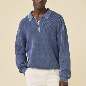 <b>Men's</b> Winter Waffle Knit Half Zip Zipper Mock Neck Long Sleeve Casual Pullover <b>Sweater</b> Solid Color Winter Wear - Product Image 3
