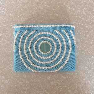 Porte-monnaie en perles motif bâtonnet de glace, perles de verre bleues, pochette zippée, trousse à maquillage brodée à la main, petits portefeuilles, porte-cartes - Product Image 2