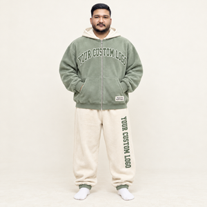 Ensemble de survêtement en molleton bicolore avec logo personnalisé, veste zippée unisexe et pantalon de jogging décontracté, style streetwear, ensemble de survêtement assorti pour l'hiver - Product Image 1