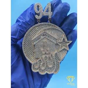 Grand pendentif Allah serti de diamants avec numéro personnalisé 94, diamant baguette, étoile, diamant simulé, bijoux hip hop pour hommes - Product Image 1