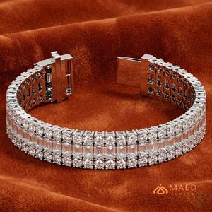 Pulsera de tenis de moissanita de tres filas en tono plateado para mujer, pulsera de cadena fina, joyería de moda, regalo elegante para aniversario nupcial - Product Image 3