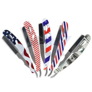 Navajas de Barbero con Diseño Personalizado, Múltiples Diseños de Mango, Navajas con Estampado de Bandera de EE. UU. y Dólar - Product Image 1