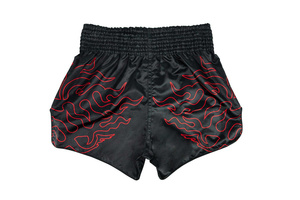 Shorts de boxe Muay Thai pour hommes Fair Tex, motif flamme noire et rouge, en satin, taille élastique, design sportif, respirant, vente en gros RTS - Product Image 6