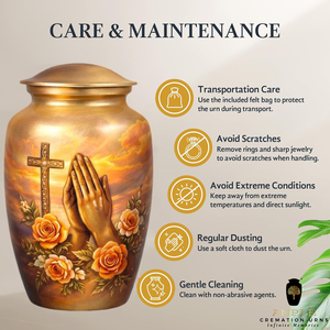 โกศบรรจุอัฐิสำหรับผู้ใหญ่แบบปรับแต่งได้ เป็นมิตรกับสิ่งแวดล้อม สำหรับคริสเตียน พร้อมลายกางเขนและมือกำลังอธิษฐาน - Product Image 6