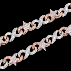 Luxury <b>Statement</b> <b>Necklace</b> 18K Solid Gold Rose Gold Plated Moissanite Diamond Star Pave Setting Link Chain Unisex Party Jewelry - Product Image 3