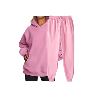 Conjunto de Sudadera con Capucha para Mujer, Impresión de Logotipo Personalizado, Publicidad Promocional, Color Sólido, Sudadera con Capucha y Pantalones Deportivos de Forro Polar para Invierno - Product Image 4