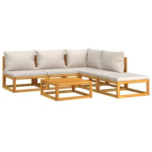 Set salotto Patio 6 pezzi grigio chiaro con mobili da giardino in legno massello con comodi cuscini - Product Image 3