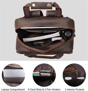 Mochila de Cuero Genuino para Portátil de 15.6 Pulgadas para Hombre, Casual, para la Universidad, Negocios, Viajes, Uso Diario - Product Image 4