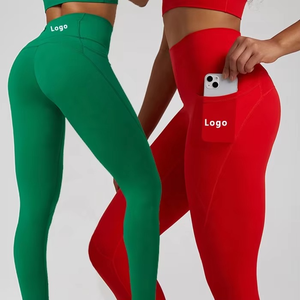 Leggings para Mujer, Cintura Alta, Poliéster, Leggings Capri 3/4, Pantalones de Yoga con Bolsillo para Teléfono - Product Image 1