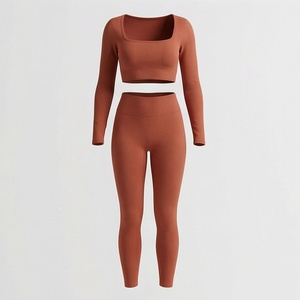 Ensemble de yoga deux pièces pour femmes, haut court sans couture, leggings taille haute, vêtements de sport, tenue de fitness push-up, vêtements de sport - Product Image 1