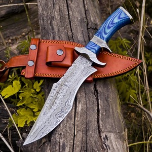 Cuchillo Bowie de Acero Damasco Recto de 13 Pulgadas, Hecho a Mano, de Grado Industrial, con Mango de Madera y Funda de Cuero, Modelo FH-202 de Viking Art - Product Image 1