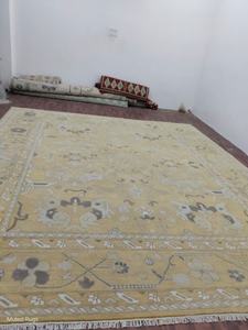 Tapis moderne floral jaune et crème de qualité supérieure pour salon, tapis en laine noué à la main |   Broderie abstraite pour enfants et chambre à coucher - Product Image 3