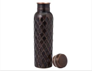 Pure Copper Double Wall Diamond Design Water <b>Bottle</b> with Straw and Handle Brown Classic Hammered Coating - Product Image 1