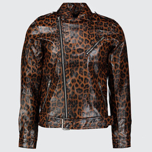 Blouson moto en cuir imprimé léopard pour homme, col rabattu, fermeture éclair, coupe ajustée, manches classiques, idéal pour l'automne - Product Image 3