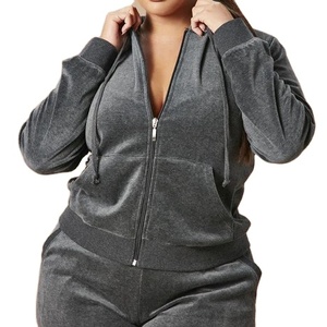 Women Plus Size Velvet Tracksuit <b>Hoodie</b> Jogging Set <b>Polyester</b> Cotton 2 Piece Gym Training Autumn Sportswear OEM ODM Wholesale - Product Image 3
