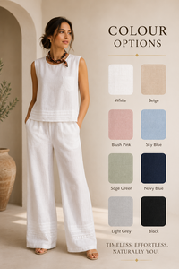 Tenues d'été décontractées chic et modernes pour femmes - Ensemble 2 pièces blanc sans manches, débardeur ample et pantalon large respirant - Fournisseur en gros - Product Image 4