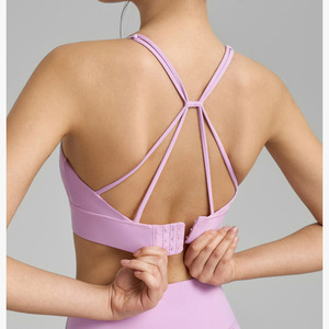 Women Seamless Crisscross Back Sports Bra Medium Support Solid Color Yoga Bra Hollow Out Design Breathable Spandex Polyester - Product Image 2