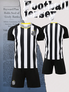 Ensemble de football en polyester pour hommes, noir et blanc rayé, maillot et short, tenue d'équipe pour l'entraînement et les matchs - Product Image 4
