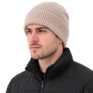 Bonnet en tricot de couleur unie pour hommes, bonnet côtelé en acrylique chaud et décontracté pour l'hiver, 56-58CM - Product Image 1