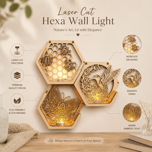 Laser Cut Hexagon <b>Wall</b> Light | Wooden LED <b>Wall</b> Lamp | Nature Inspired Decorative <b>Wall</b> <b>Sconce</b> | Butterfly & Hummingbird Wooden - Product Image 2