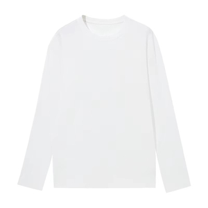 T-shirt en coton blanc à manches longues pour homme, col rond, coupe classique, jersey décontracté, couleur unie, manches tricotées - Product Image 1