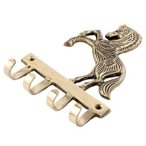 Perchero de pared de metal antiguo con forma de caballo, gancho decorativo de latón vintage con 4 ganchos, colgador de pared para - Product Image 1
