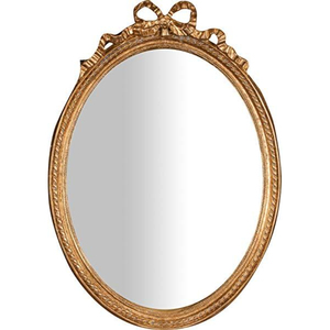 Miroir mural ovale doré antique avec cadre sculpté orné, dessus en résine décoratif, style vintage français, miroir d'appoint pour la décoration intérieure - Product Image 1