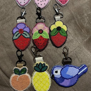 Wholesale Classic Eco-Friendly Embroidered Rectangle Fruit-Inspired Pig Design Stainless Steel Keychain Cute Handmade Beaded Bag - Product Image 5