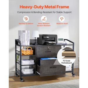 Archivador Metálico de 2 Cajones con Cerradura, 6 Estantes Abiertos, Archivador Lateral de Madera con Gran Capacidad de Almacenamiento - Product Image 5