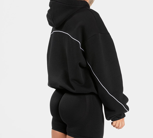 Sudadera con Capucha Extra Grande Personalizada para Mujer, Hombros Caídos, Bordado con Líneas en Contraste, Sudaderas con Capucha y Pantalones Deportivos - Product Image 4