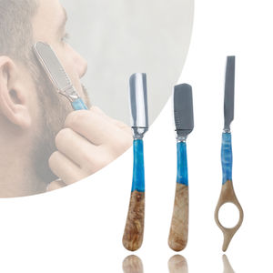 Maquinilla de afeitar manual de acero inoxidable con mango de madera, herramienta de afeitado de una sola hoja no desechable para hombres, para uso en la cara y las axilas - Product Image 2