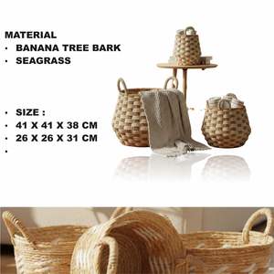 Juego de 2 cestas regulares GENTONG, artesanía de corteza de plátano y junco marino - Product Image 2