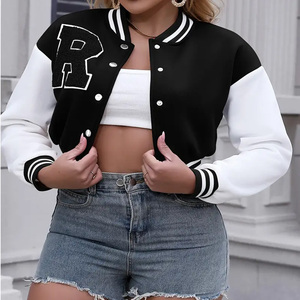 Crop Design Hot Sale Fashionable Crop Varsity Jackets Custom Color <b>Top</b> Trendy Women Crop Varsity Jackets - Product Image 4