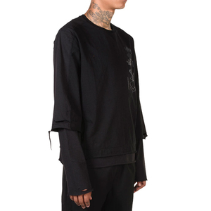 T-shirt à manches longues noir surdimensionné pour homme, col rond, coupe ample, tricoté en lin/coton, respirant, séchage rapide, écologique, finition lavée - Product Image 2